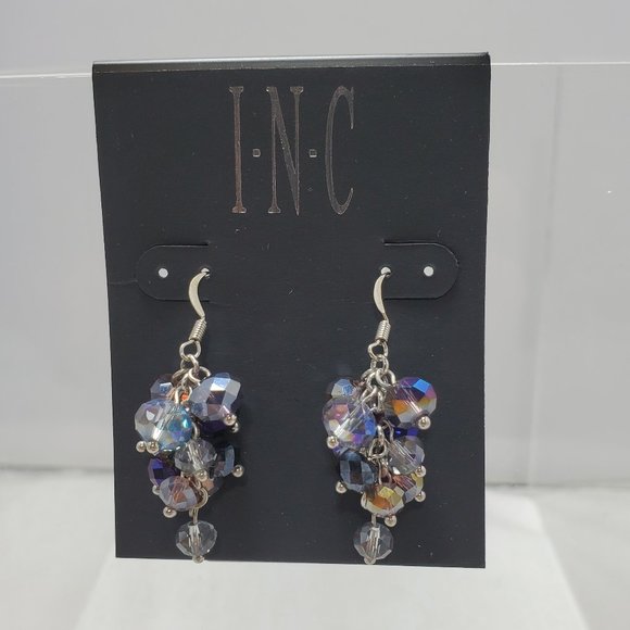INC purple crystal cluster beaded silver dangle fish hook earring - Picture 1 of 5